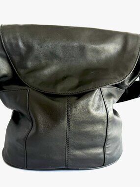 Latico Black Full Grain Leather Shoulder Bag Slouchy Hobo Yellow Lining